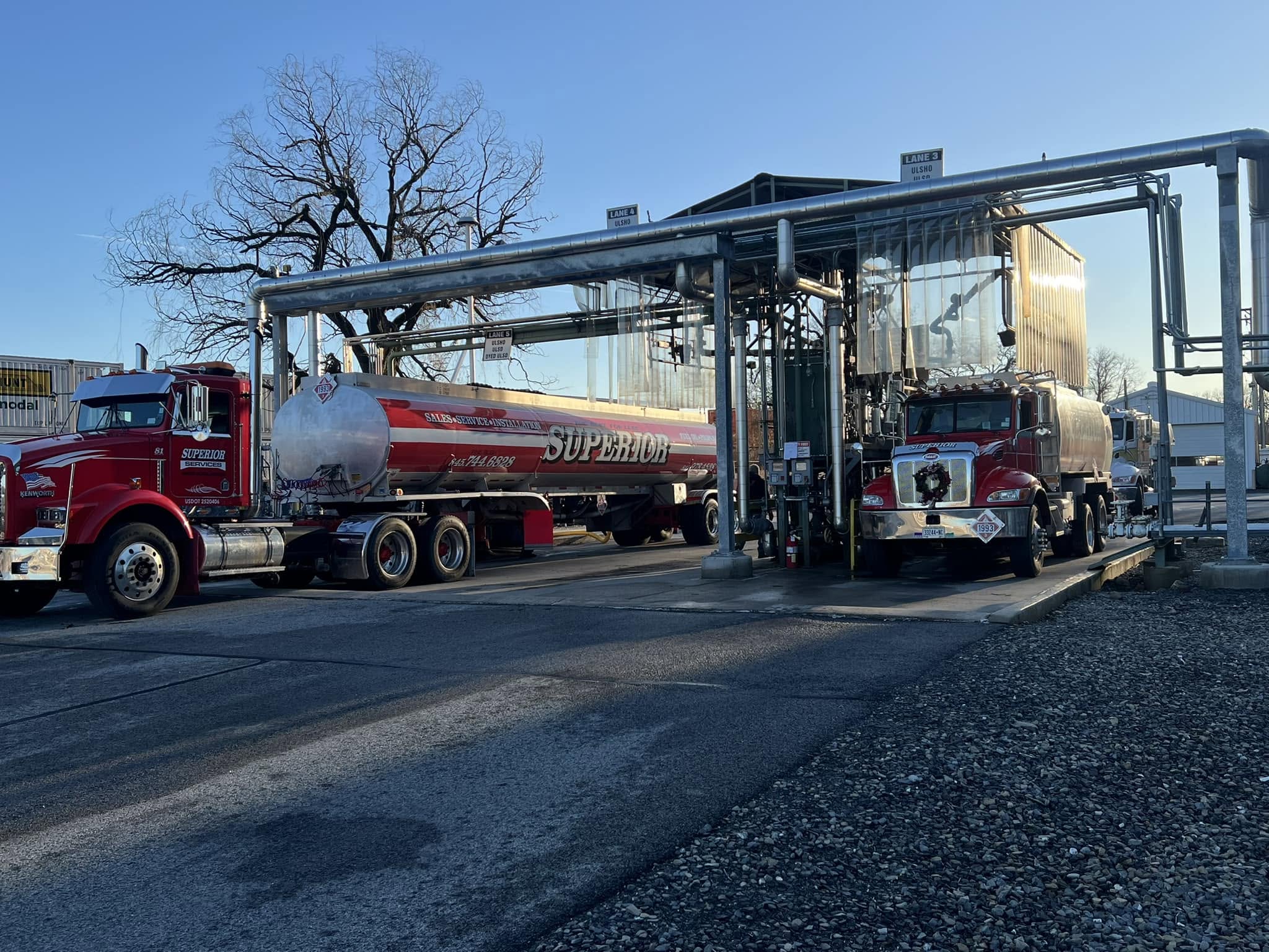 Superior Services heating oil delivery trucks being prepared for local routes
